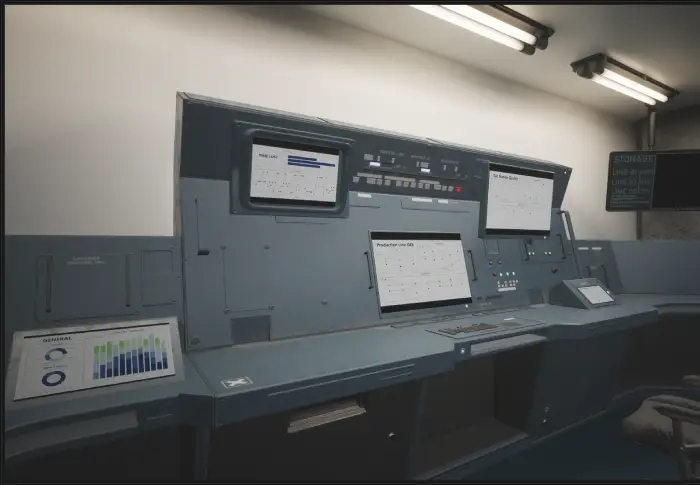 Monitor di controllo della produzione nella Control Room